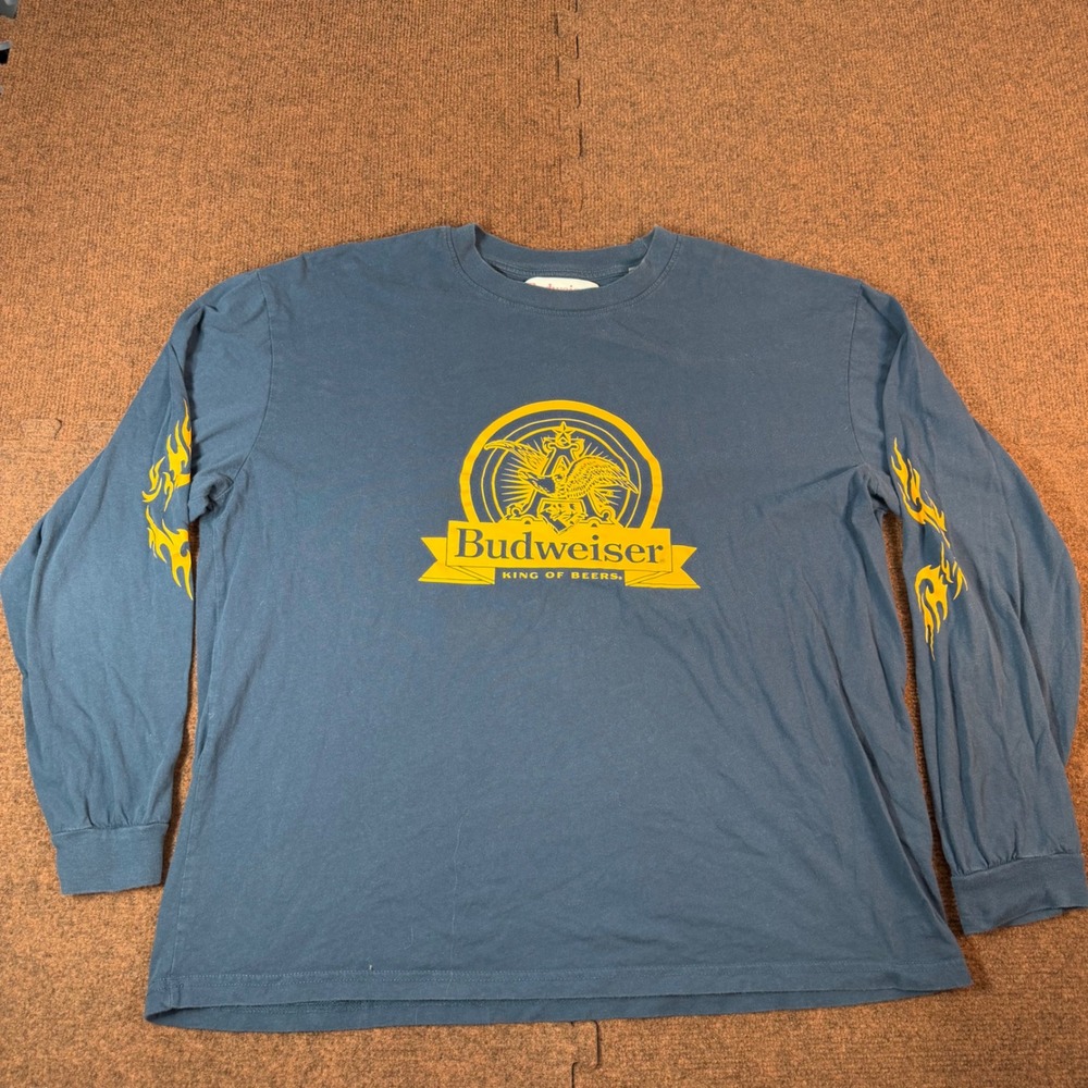 PacSun Budweiser Long Sleeve Shirt Mens XL Blue Flame Graphic T-Shirt 2021